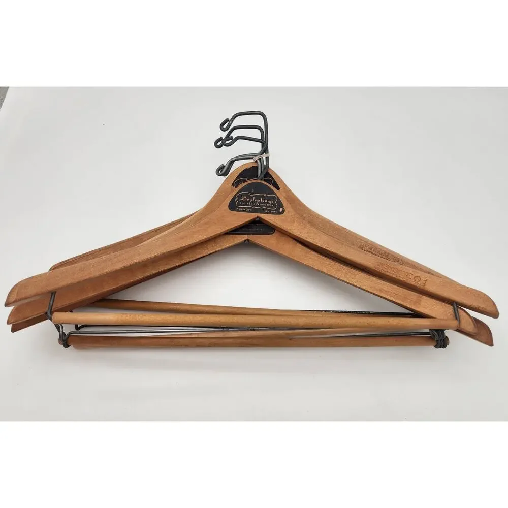 Vtg Lot of 5 Wood Coat Hangers Wishbone Advertising Stylepledge Tabin-Pearlman